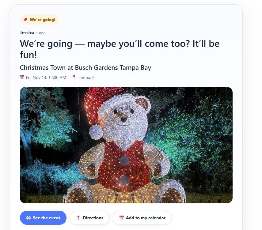 Invitation to Christmas Town at Busch Gardens Tampa Bay with a personal message